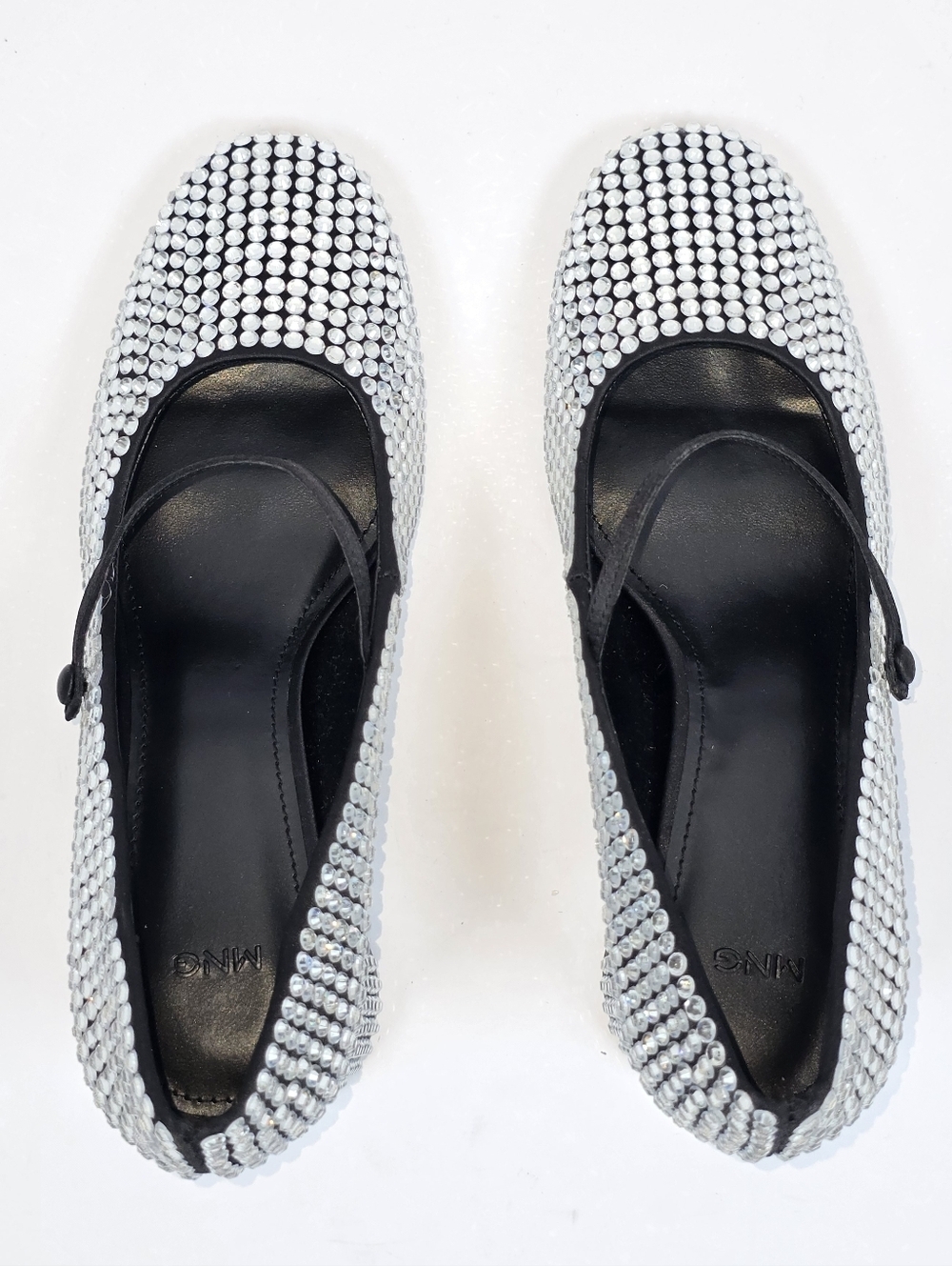 Mango Silver Rhinestone Mary Jane Block Heel Pumps Crystal Embellished Size 38 - Picture 6 of 12